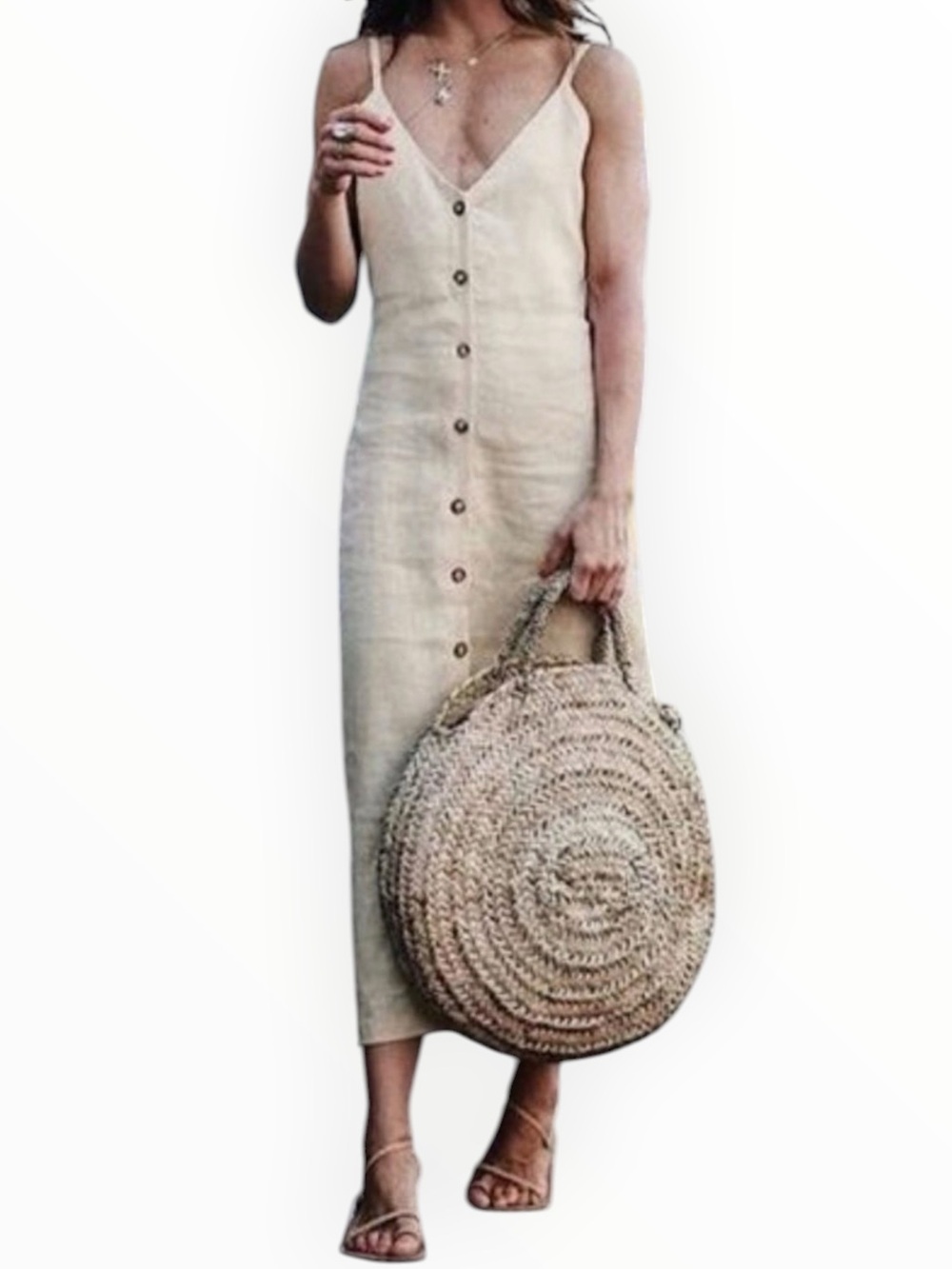 Reformation Mahalo adjustable Spaghetti-Strap Button Front linen Dress Yellow